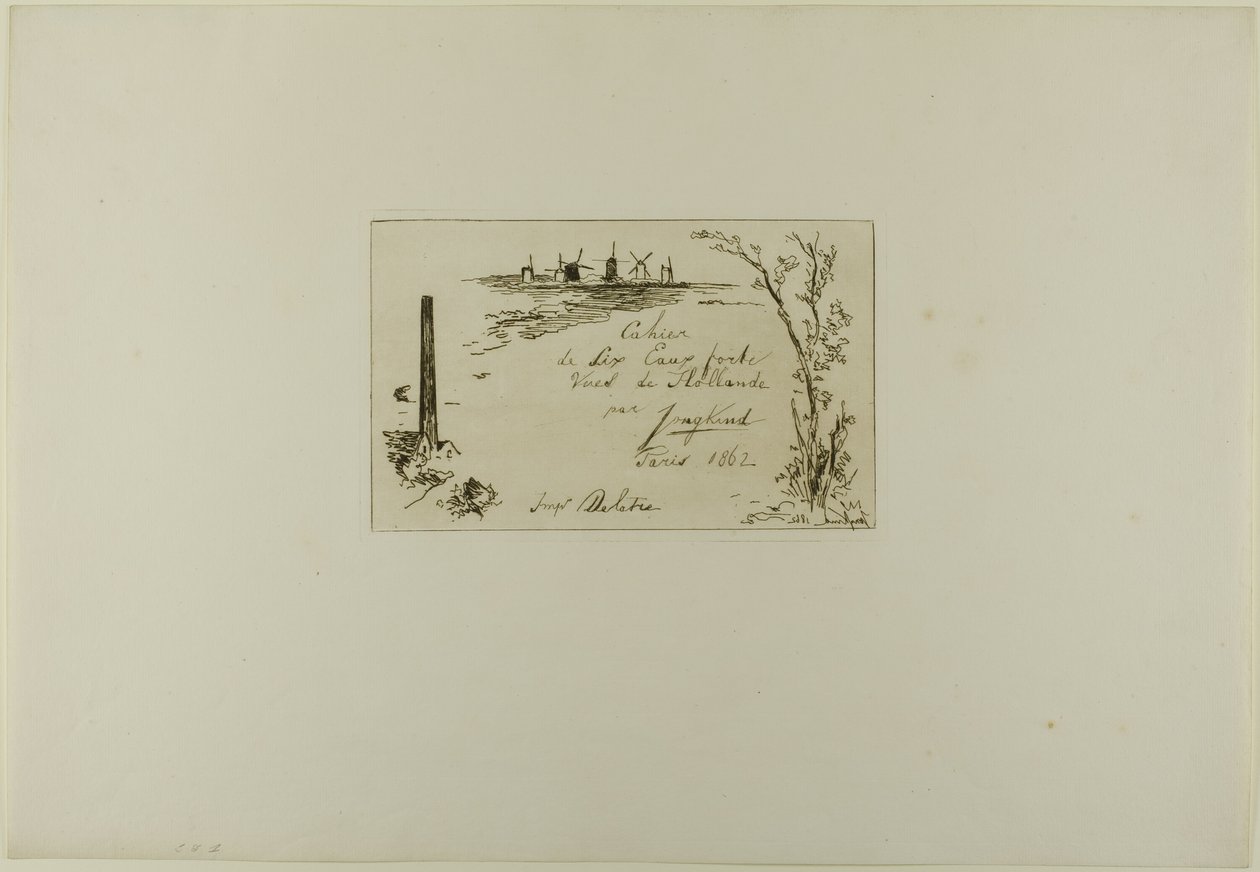 Titelseite, aus Cahier de six eaux-fortes, vues de Hollande von Johan Barthold Jongkind