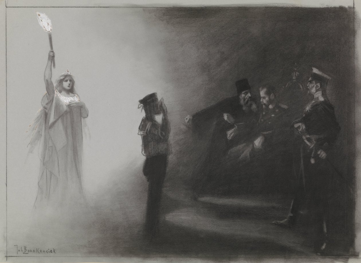 Entwurf für eine Illustration in De Amsterdammer: Die Niederlage Russlands zur See, 4. Juni 1905 von Johan Braakensiek