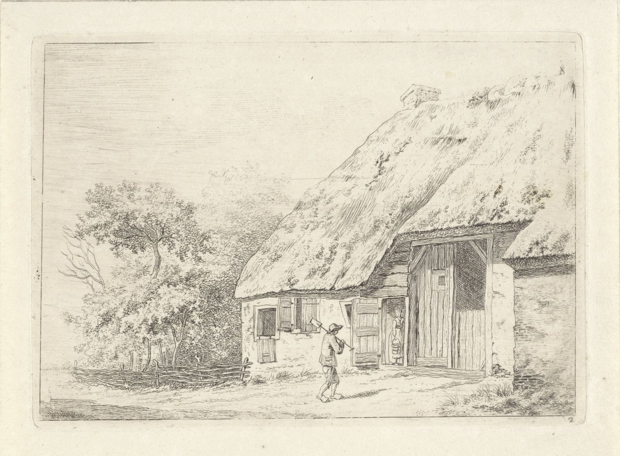 Mann mit Spaten bei einem Bauernhof von Johan Christiaan Willem Safft