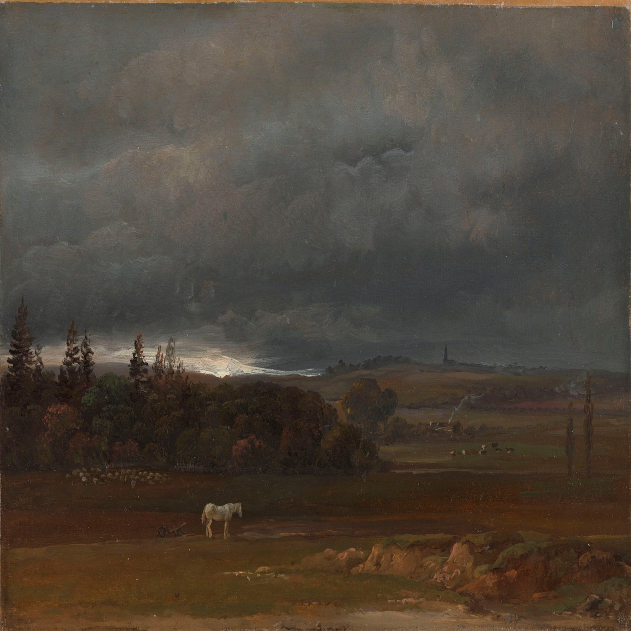 Acker bei Dresden mit weißem Pferd von Johan Christian Dahl