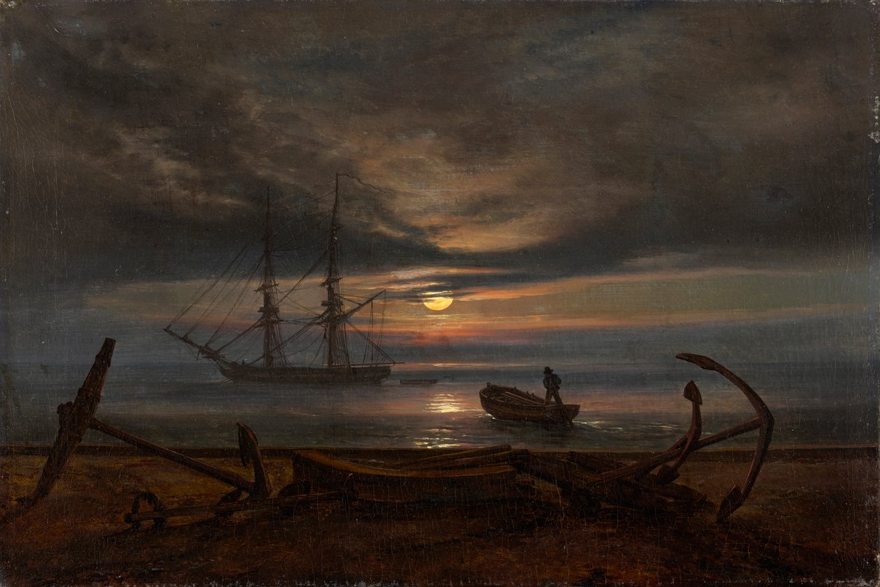 Dänische Küste bei Mondschein von Johan Christian Dahl