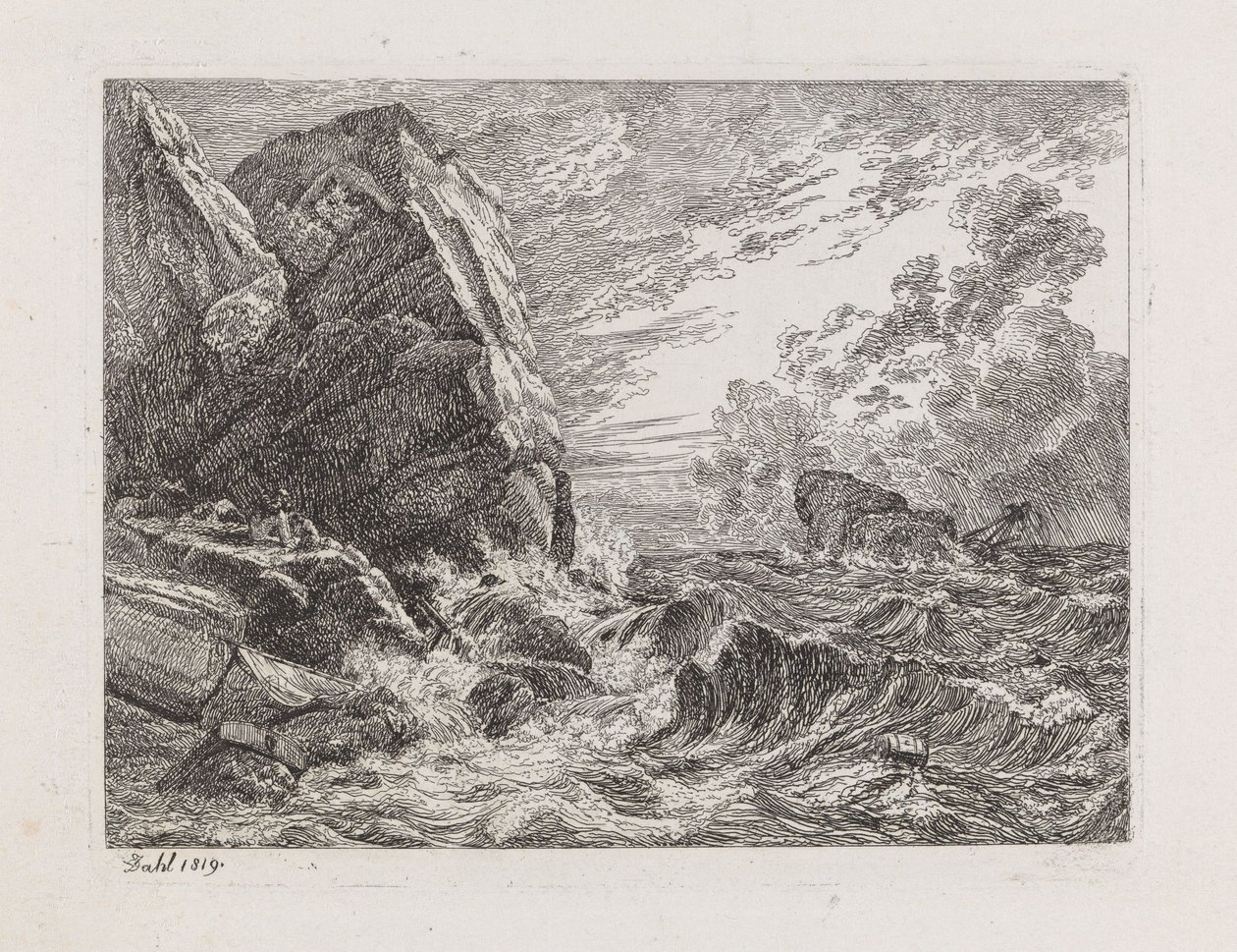 Schiffswrack an einer felsigen Küste von Johan Christian Dahl