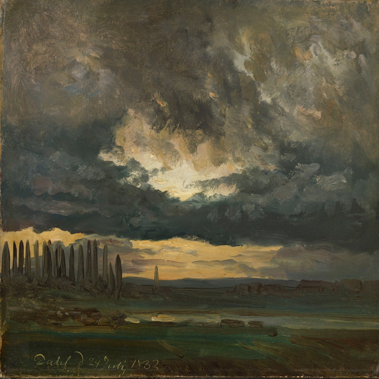 Sturmwolken über Pappeln an der Elbe von Johan Christian Dahl