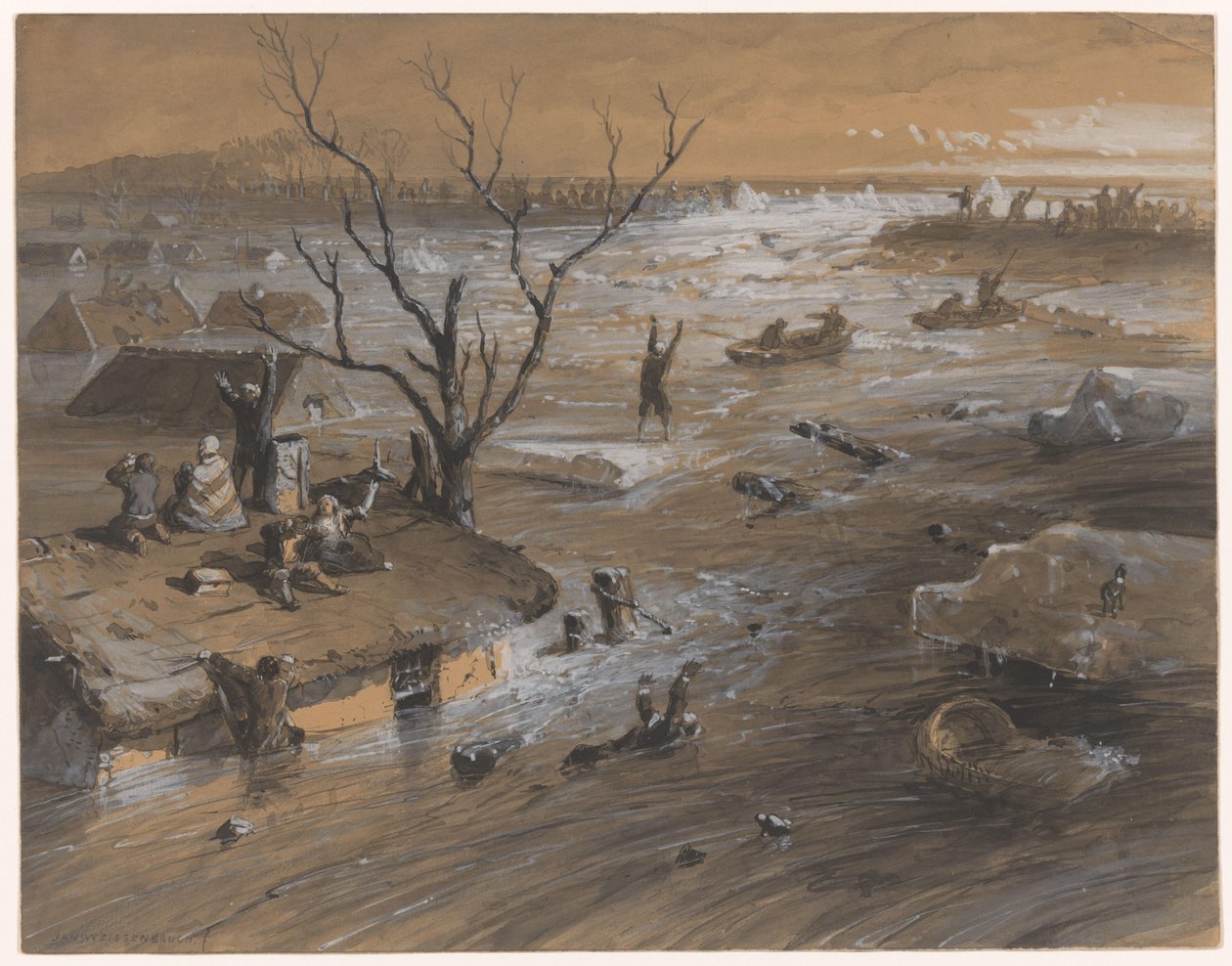 Deichbruch bei Brakel, 4. Januar 1861 von Johan Hendrik Weissenbruch (signed by artist)