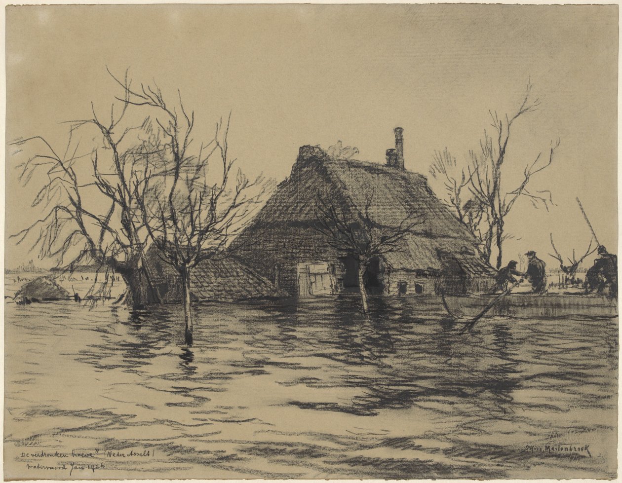 Überfluteter Bauernhof in Neder-Asselt (Land von Maas und Waal) von Johan Hendrik van Mastenbroek