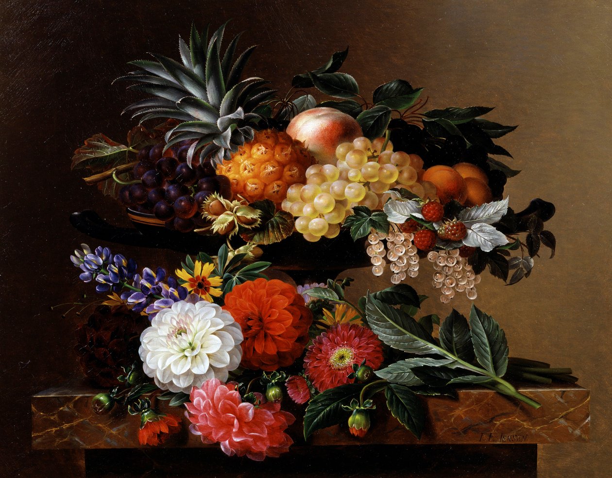 Dahlien, Lupinen und Coreopsis in einem griechischen Kylix von Johan Laurents Jensen
