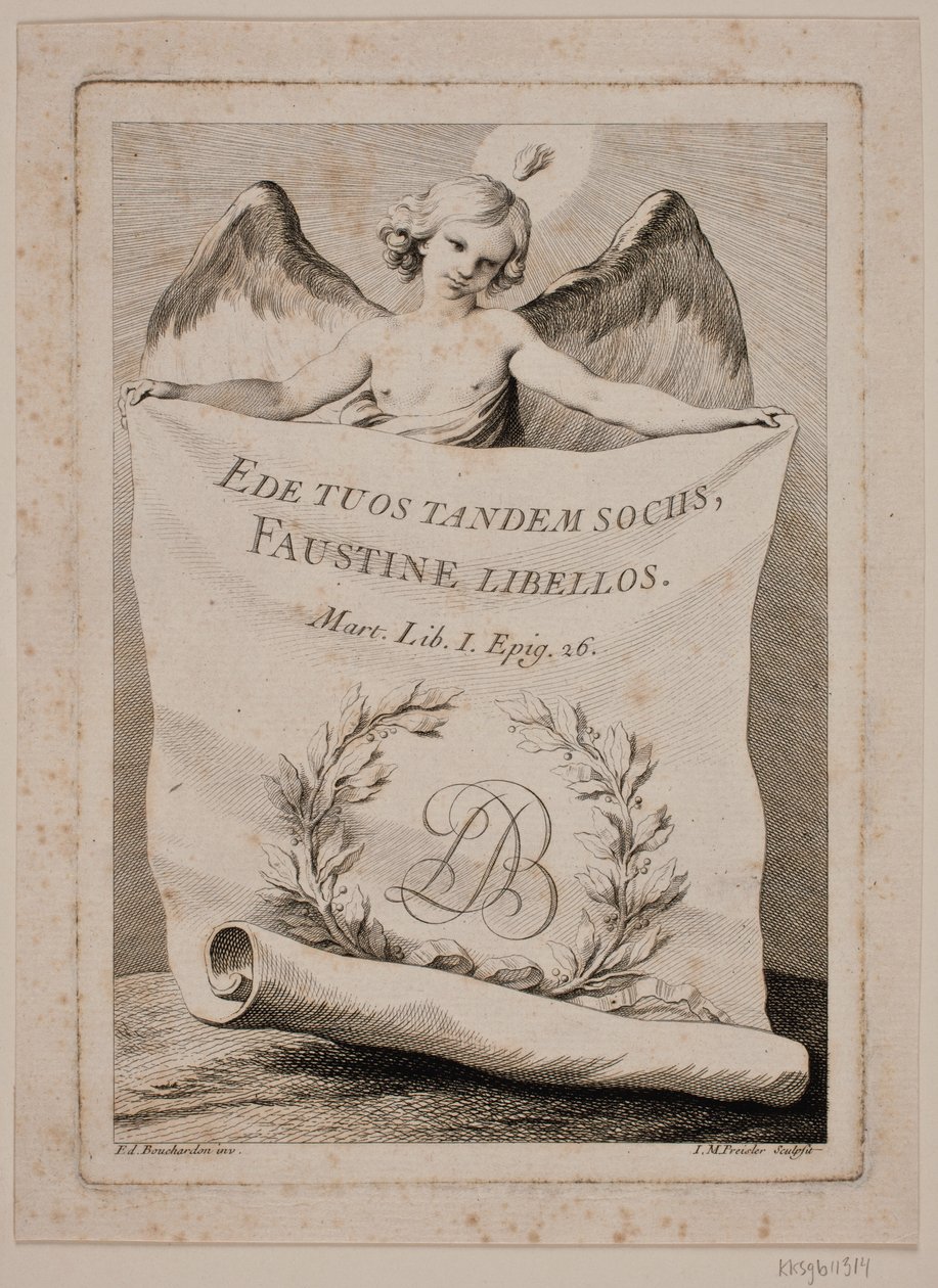 Titelkupfer mit einem Engel, der ein großes Papier hält von Johan Martin Preisler