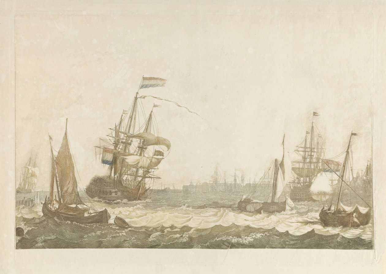 Ansicht des IJ mit dem Ostindischen Seemagazin und der Oosterkerk von Johan Teyler (possibly)