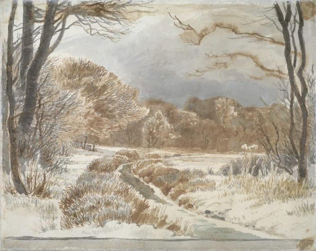 Schneelandschaft mit Bach. Purlund und Vallø von Johan Thomas Lundbye