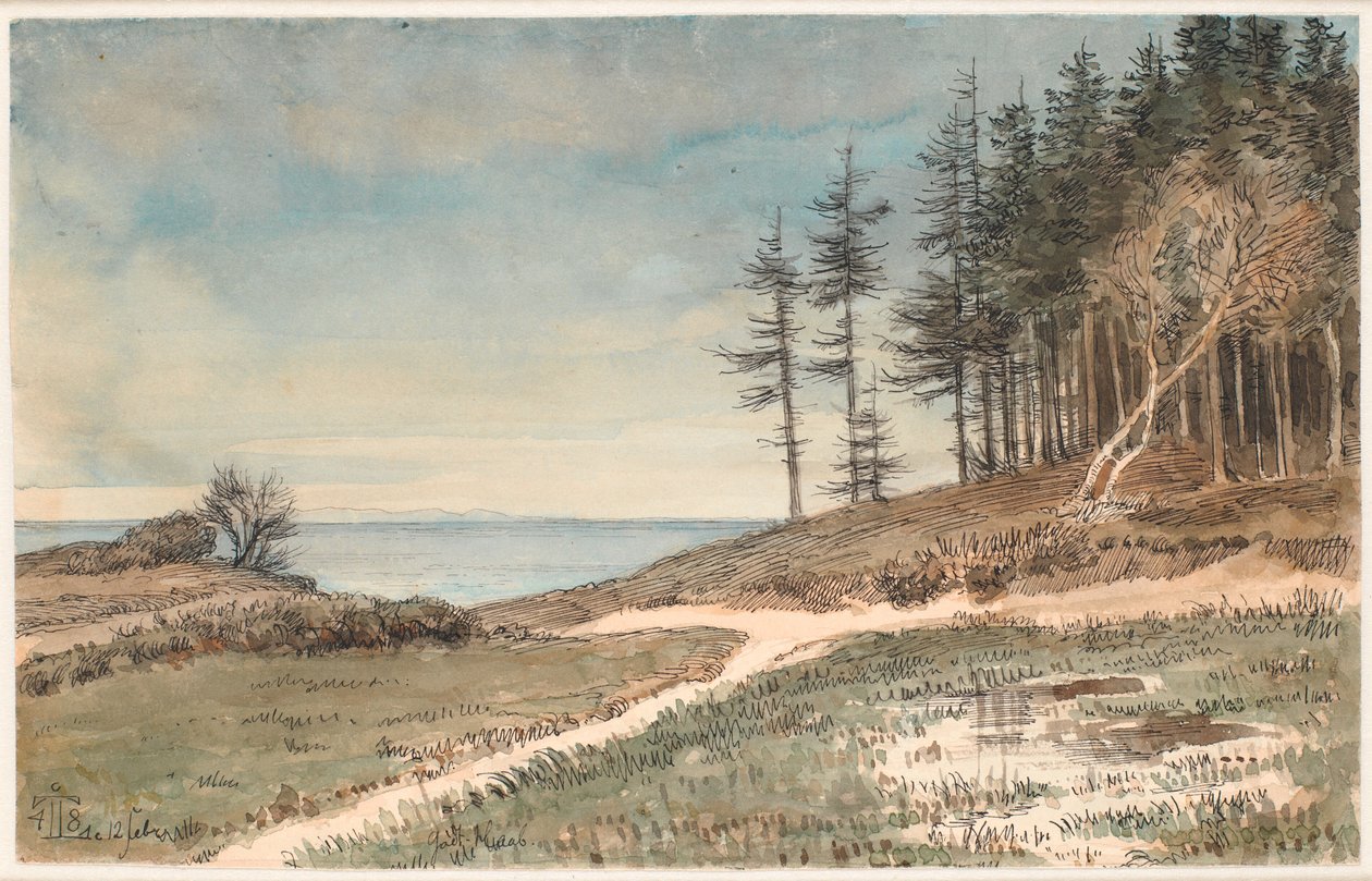 Blick auf Kullen vom Strand bei Hellebæk von Johan Thomas Lundbye