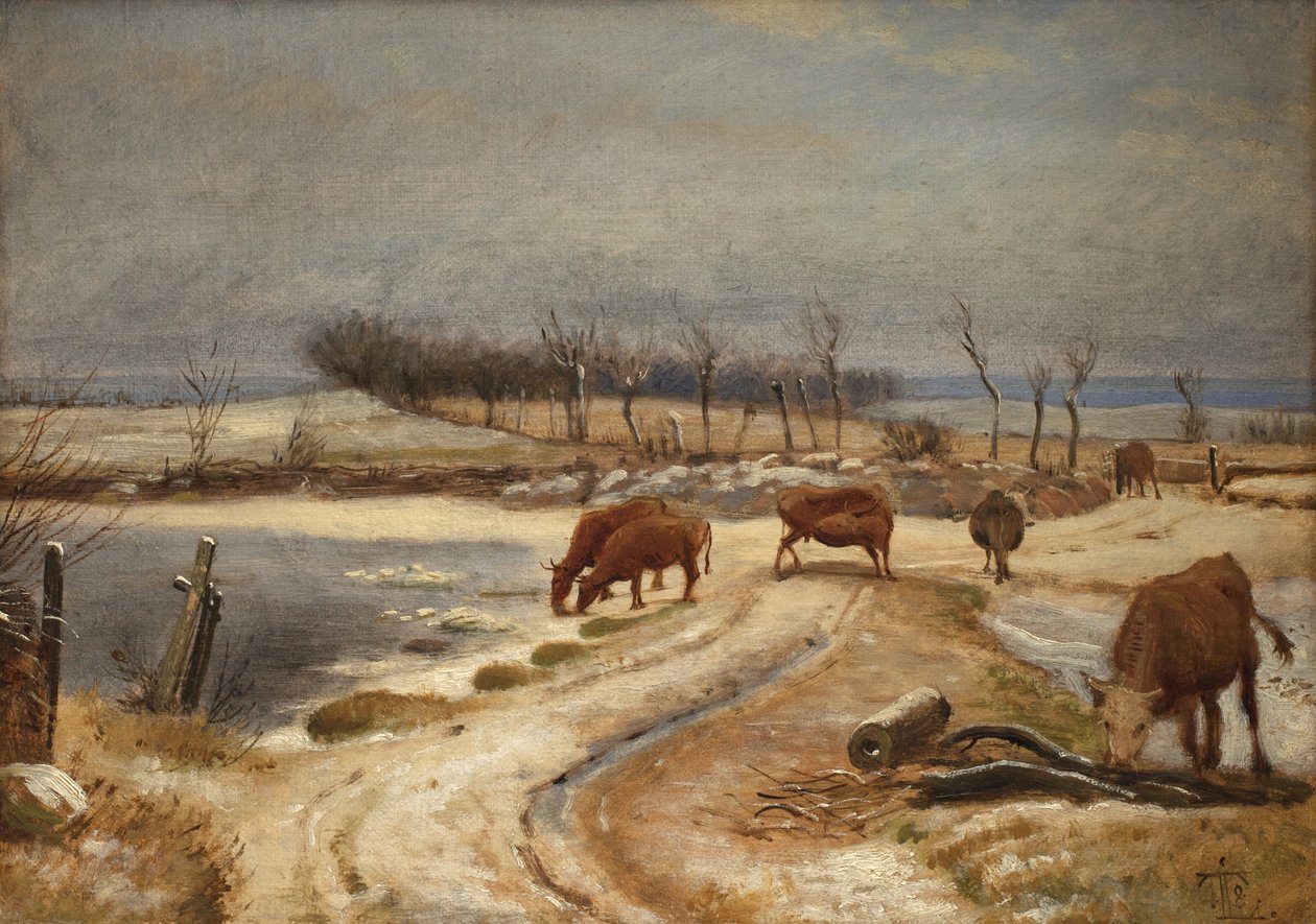 Viehtränke an einem Wintertag von Johan Thomas Lundbye