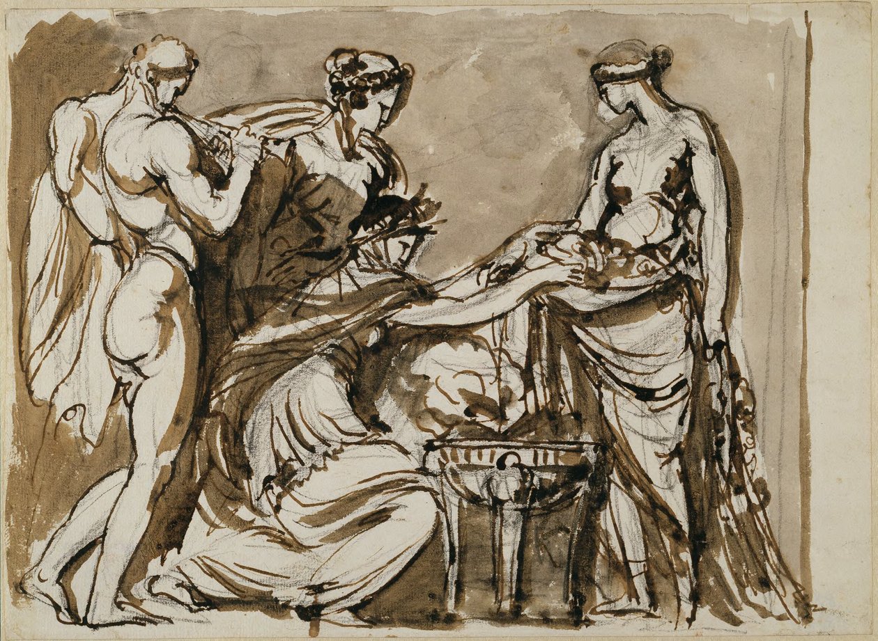 Blumenopfer, Skizze für ein Relief in Terrakotta von Johan Tobias Sergel