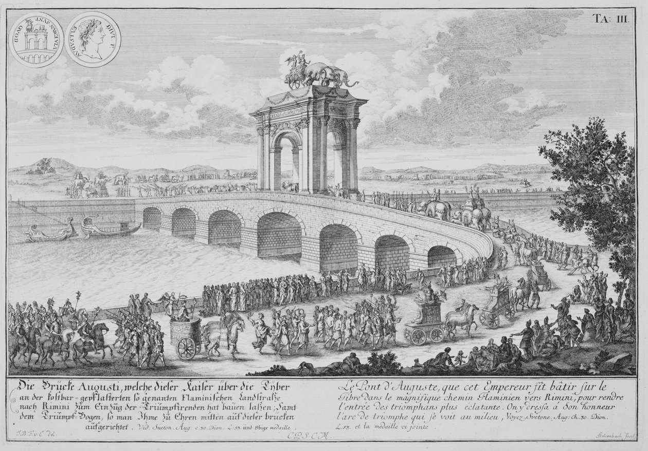 Brücke des Augustus an der Via Flaminia, nahe Rimini, Italien, aus 