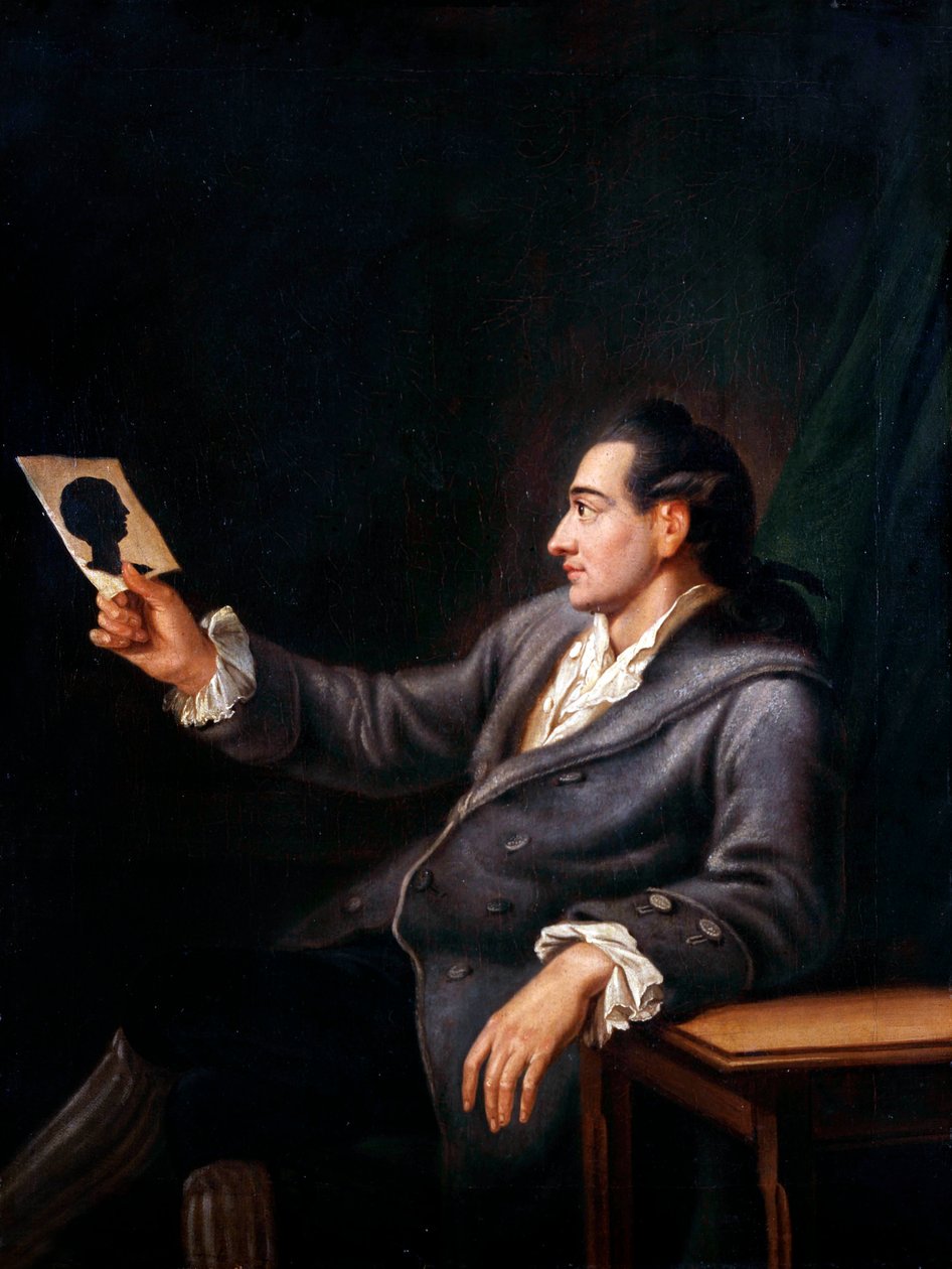 Johann Wolfgang von Goethe betrachtet eine Silhouette, Kopie eines Gemäldes von G. M. Kraus, ca. 1778 von Johann Ehrenfried Schumann