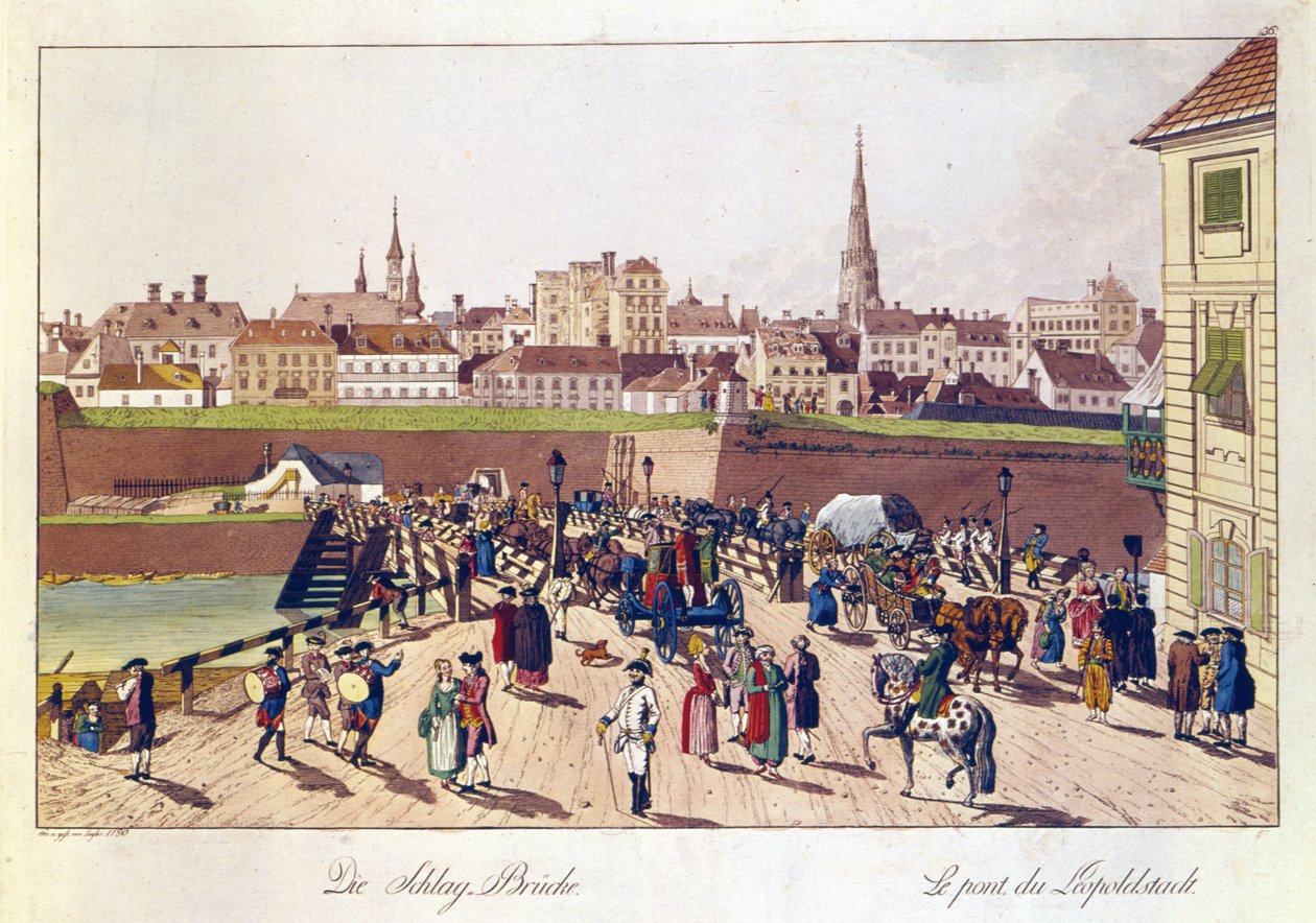 Die Brücke in Leopoldstadt, Wien, 1780 von Johann Ziegler