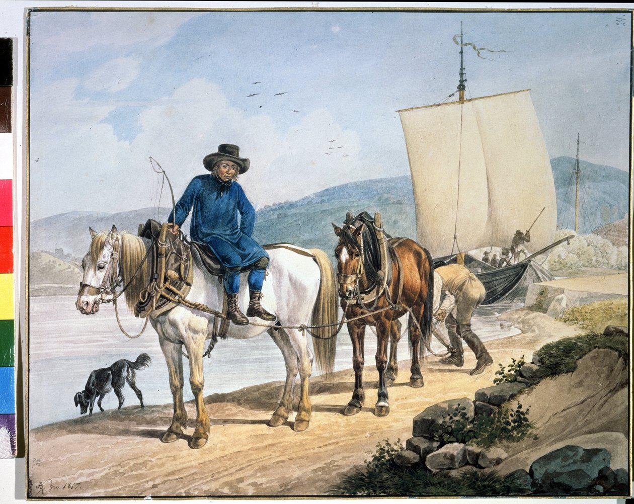 Pferd und Wagen am Fluss von Johann Adam Klein