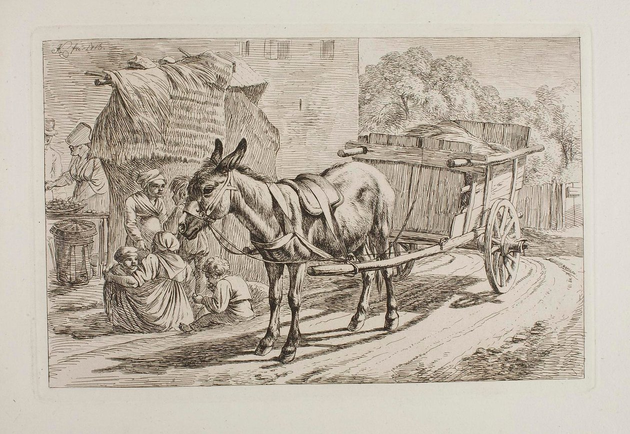 Esel vor einem Karren von Johann Adam Klein