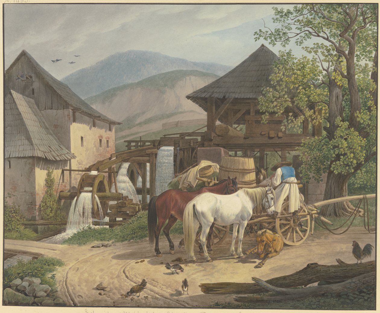 Schneid- und Mahlmühle im Stickelberger Tal unweit der Wiener Neustadt an der ungarischen Grenze von Johann Adam Klein