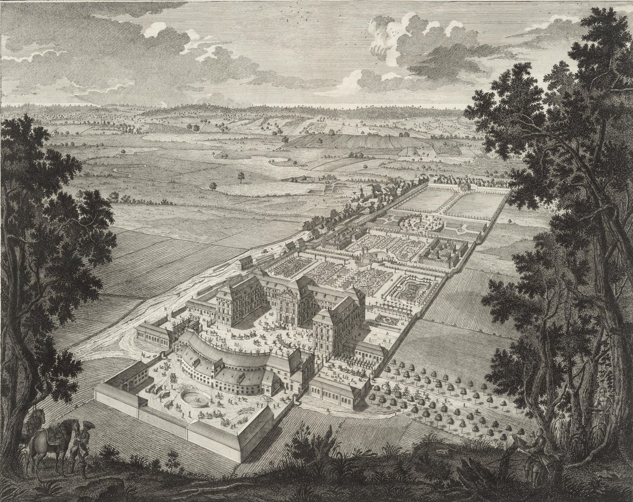 Perspektivische Vogelschau von der Menagerie auf Schloss Weißenstein in Pommersfelden von Johann August Corvinus