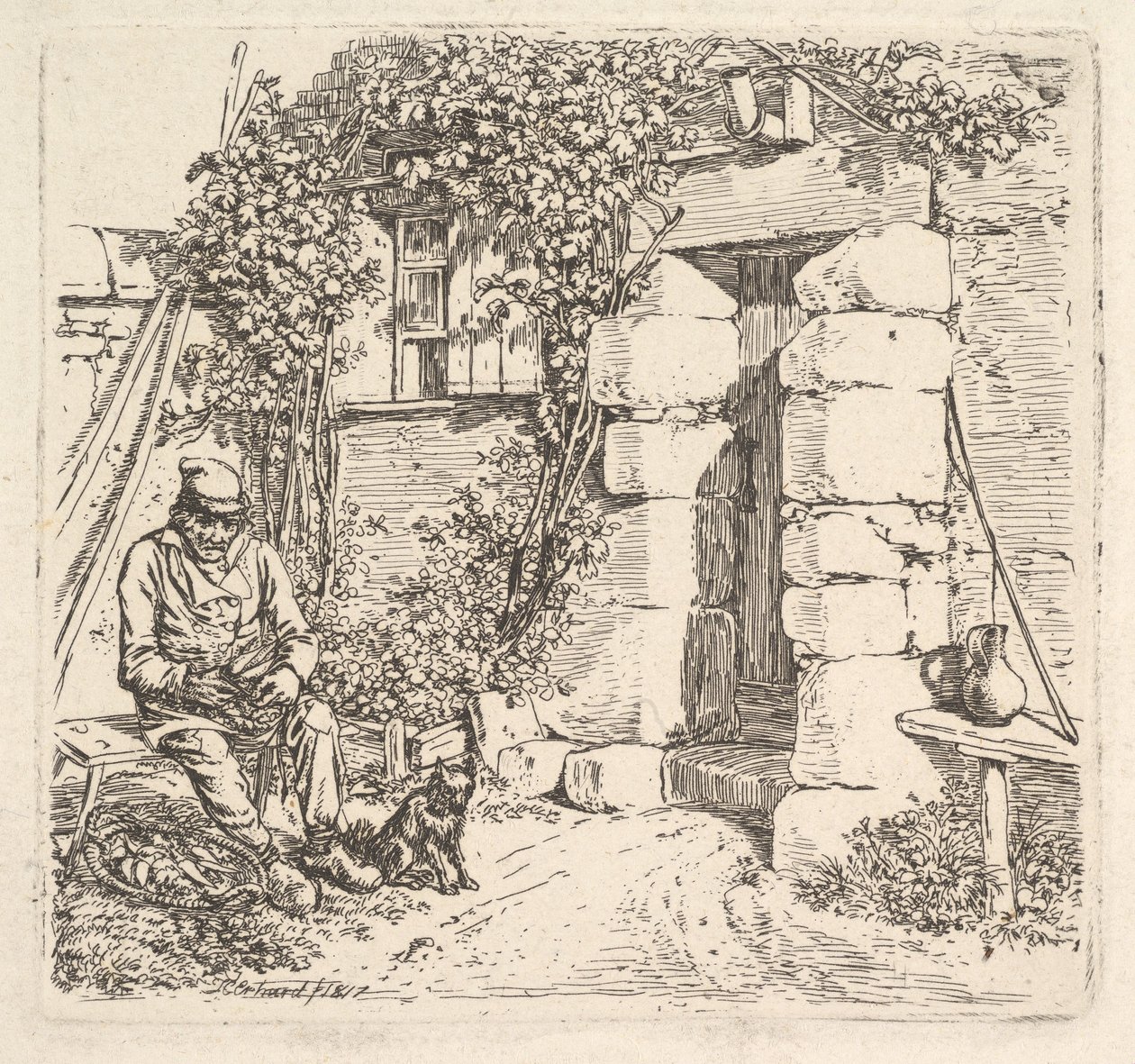 Der alte Mann und sein Pomeranian Hund, 1817 von Johann Christian Erhard
