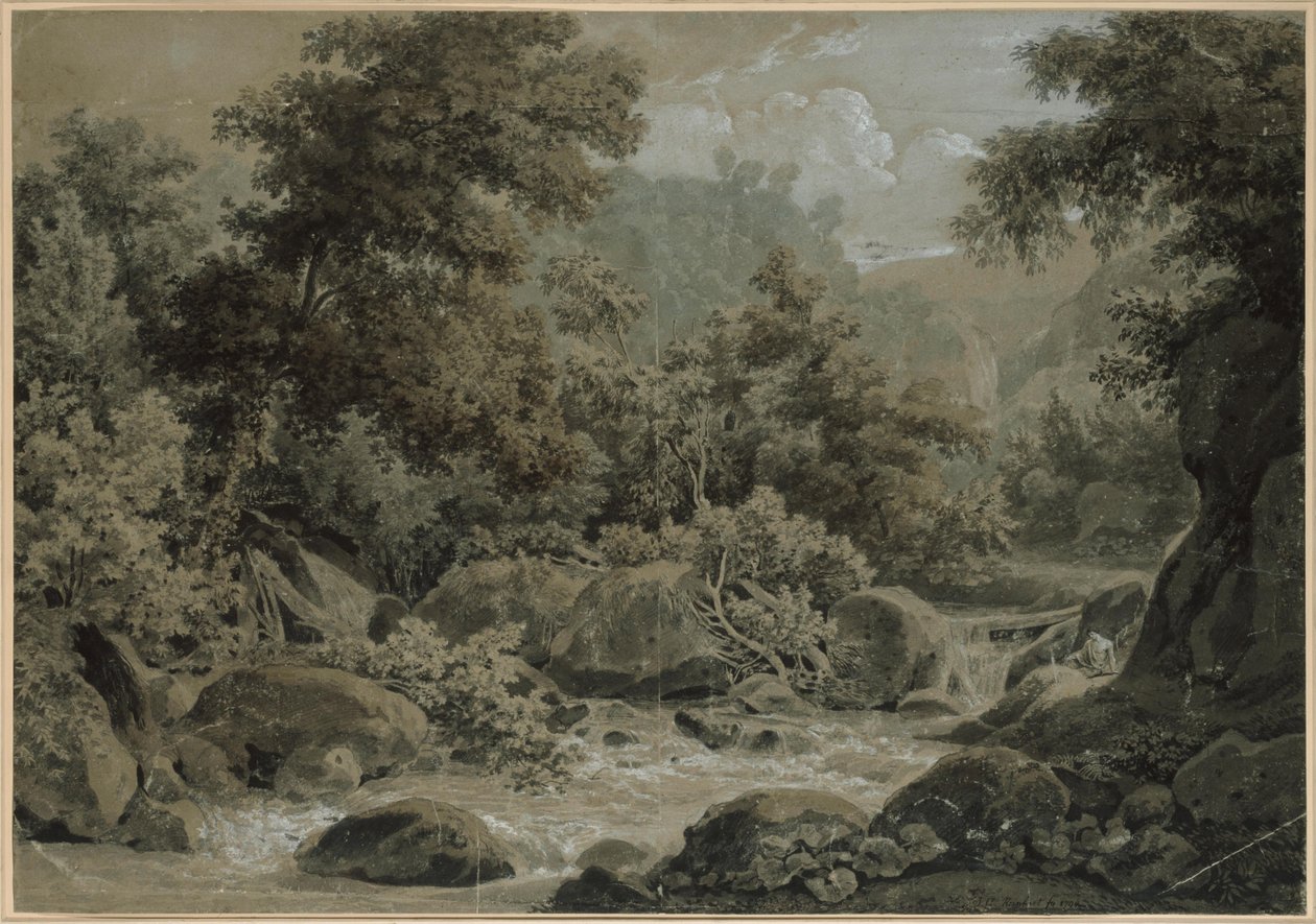 Gebirgs- und Waldlandschaft, vorne ein Bach von Johann Christian Reinhart