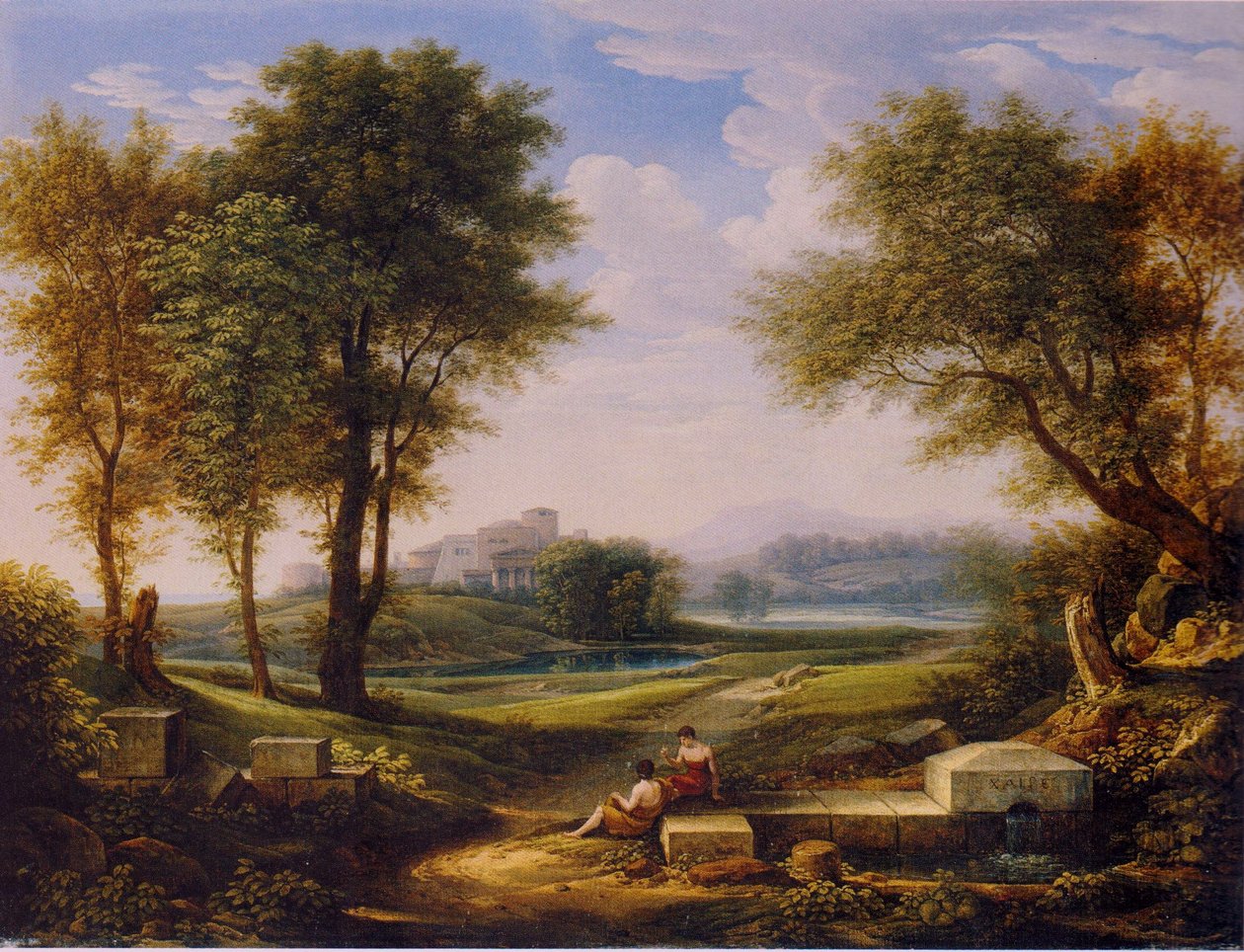 Ideallandschaft mit zwei Hirten an einer Quelle von Johann Christian Reinhart