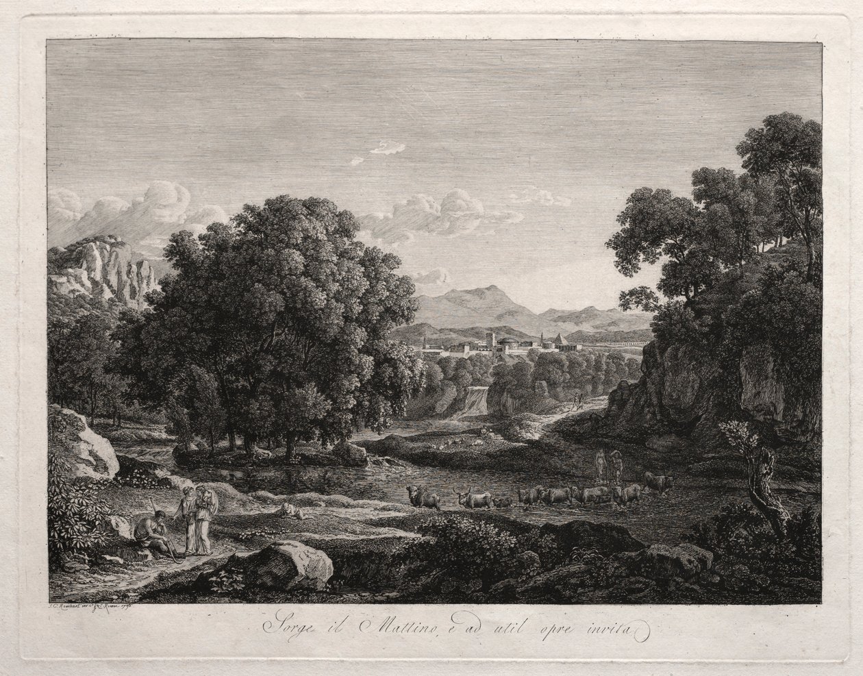 Heroische Landschaft: Viehüberquerung des Flusses, 1795 von Johann Christian Reinhart