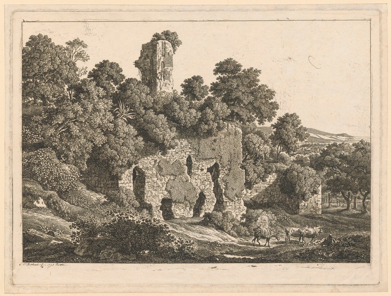 Landschaft - Ruinen der Villa des Ventidius Bassus in Tivoli von Johann Christian Reinhart
