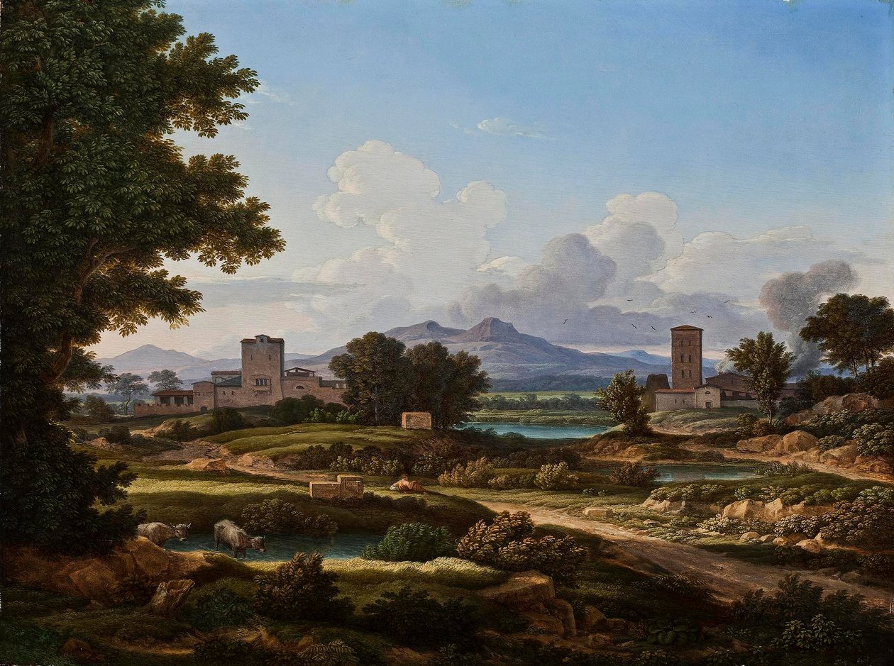Römische Landschaft, komponiert mit Elementen der Torre del Quinto von Johann Christian Reinhart