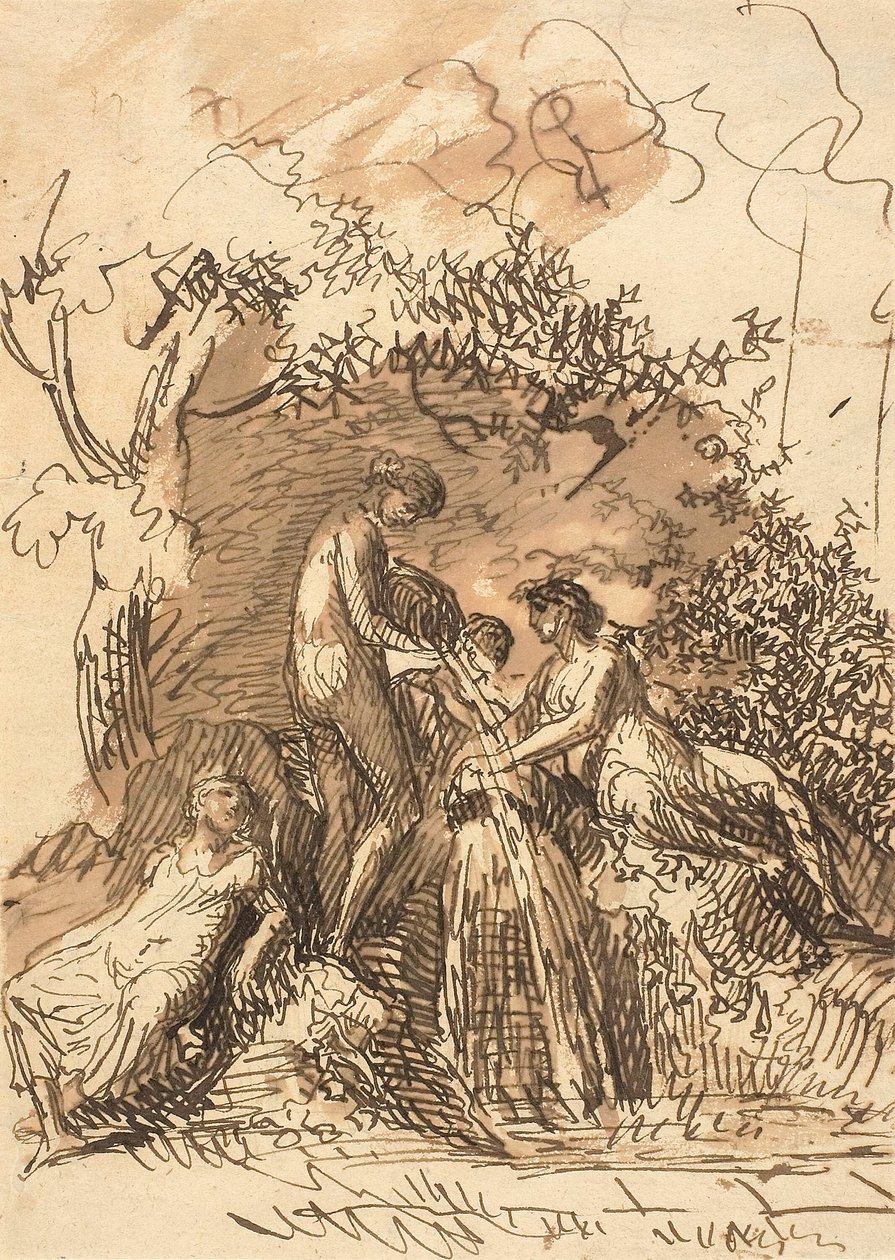 Junge Mädchen an einem Brunnen (recto); Fragment einer Skizze von Beinen (verso) von Johann Christian Reinhart