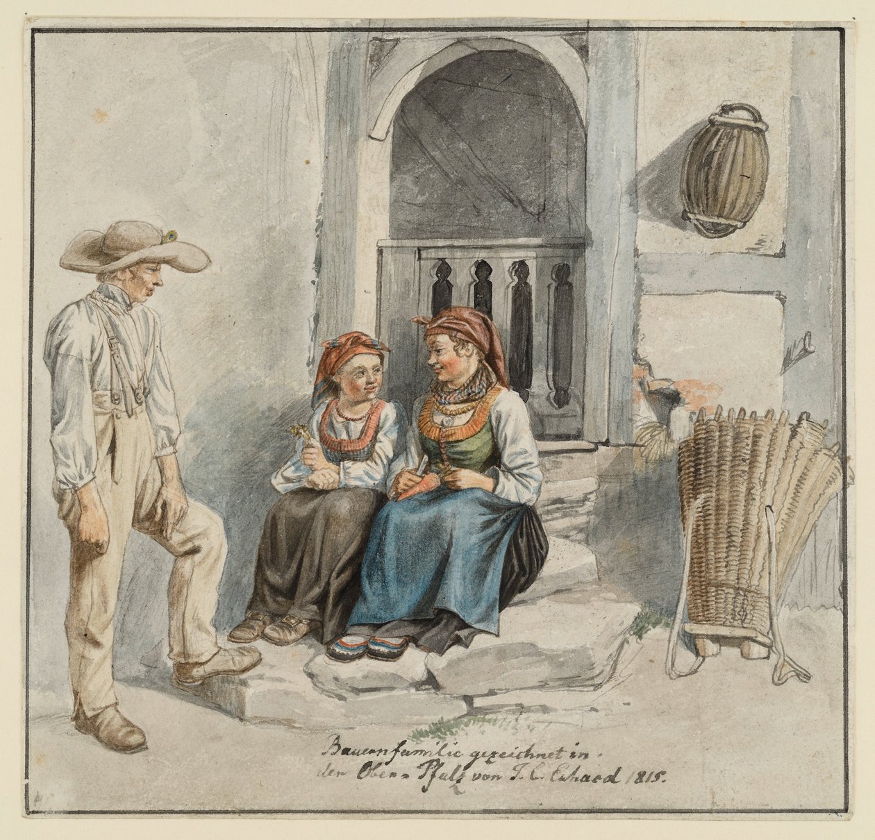 Bauernfamilie vor dem Haus von Johann Christoph Erhard