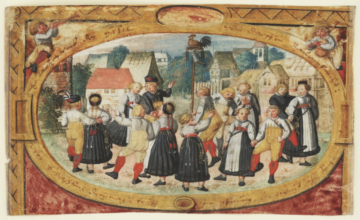 Miniatur eines Kinderspiels: Kinder tanzen um den Hahn von Johann Daniel Schmied