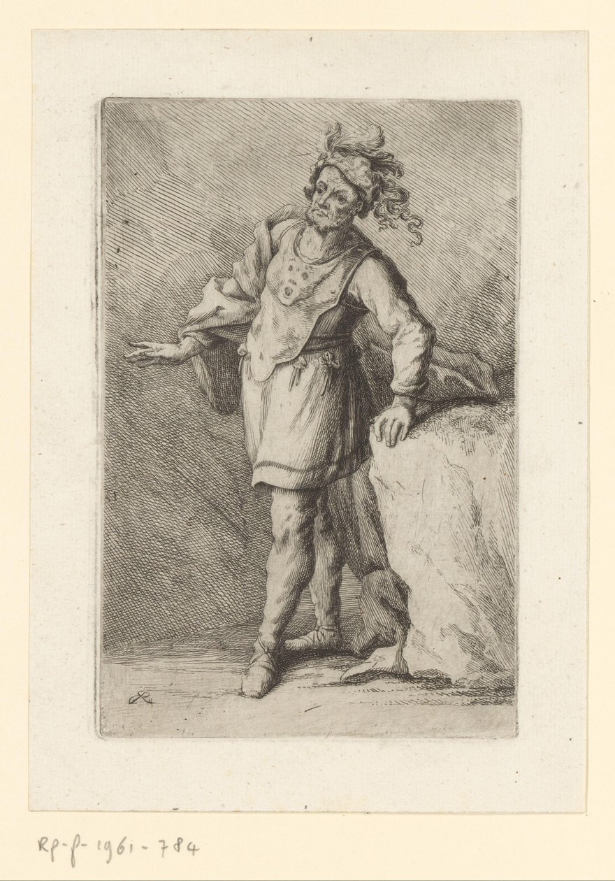 Stehender Krieger mit gefiederter Barett von Johann Elias Ridinger