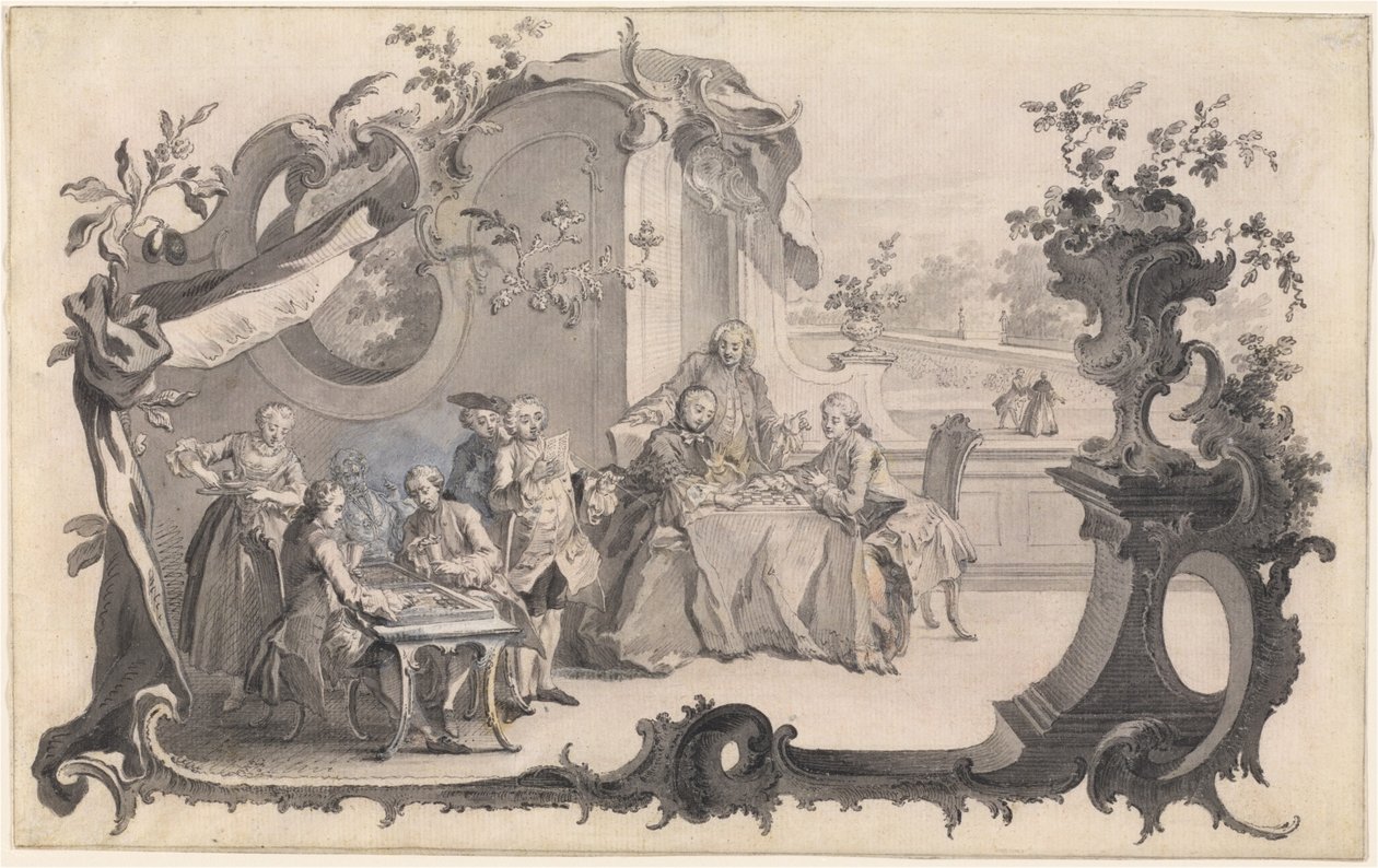Eine elegante Gesellschaft beim Brettspiel von Johann Esaias Nilson