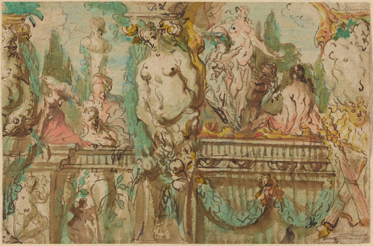 Ein Deckenentwurf mit allegorischen Figuren von Johann Evangelist Holzer