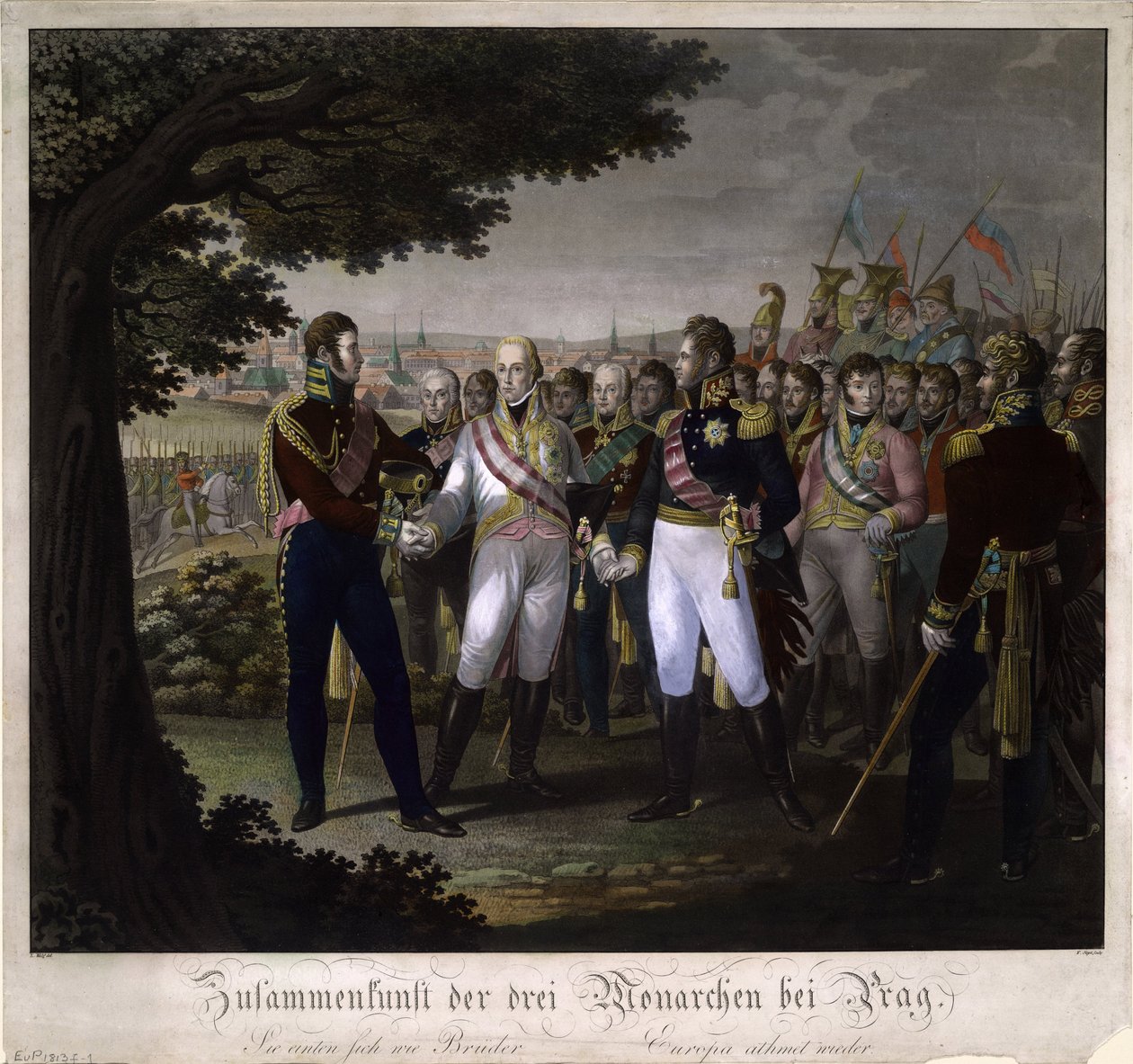 Das Treffen zwischen den Kaisern Franz I. von Österreich, Alexander I. von Russland und Friedrich Wilhelm III. von Preußen von Johann Friedrich Jügel