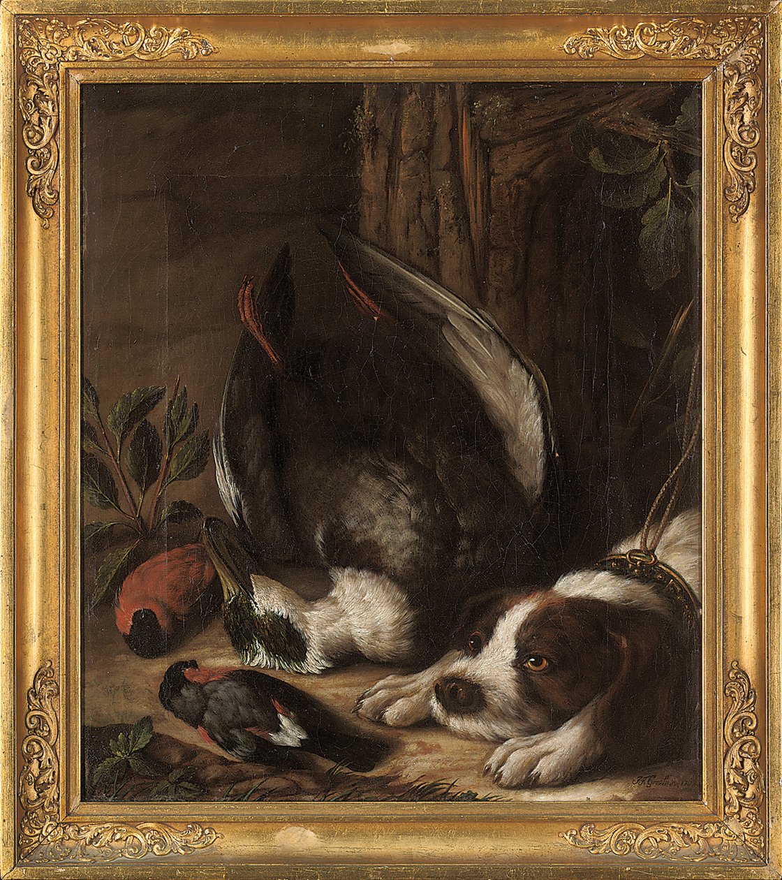 Ein Jagdhund und seine Beute, 1768 von Johann Friedrich von Grooth