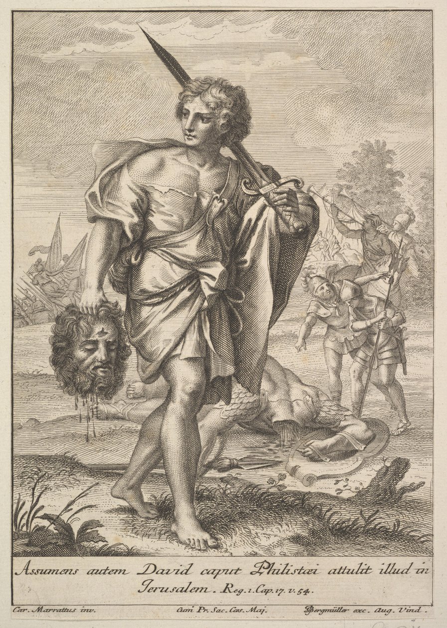 David mit dem Kopf von Goliath, 1705-62 von Johann Georg Bergmuller