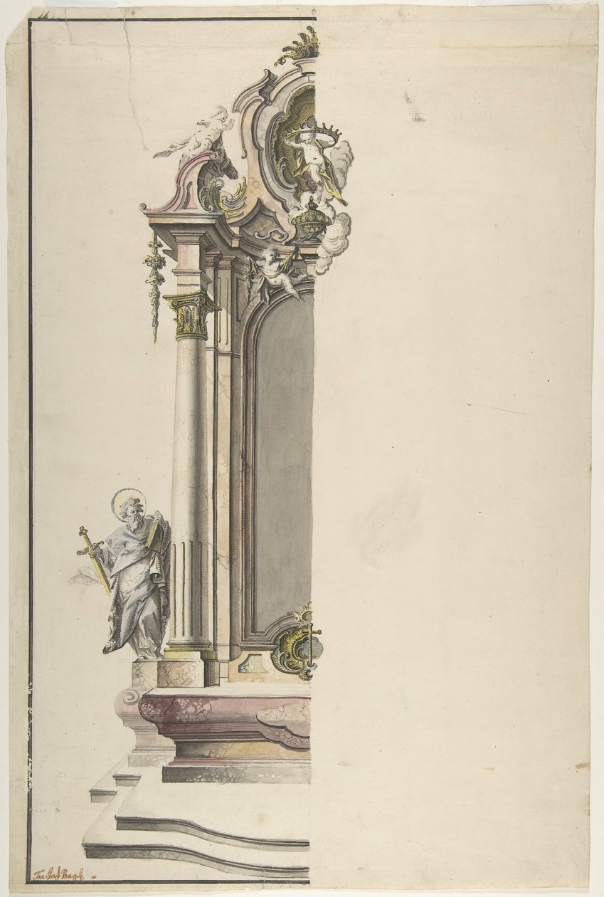 Entwurf für einen Ädikula-Altar mit St. Paulus links von Johann Georg Dirr
