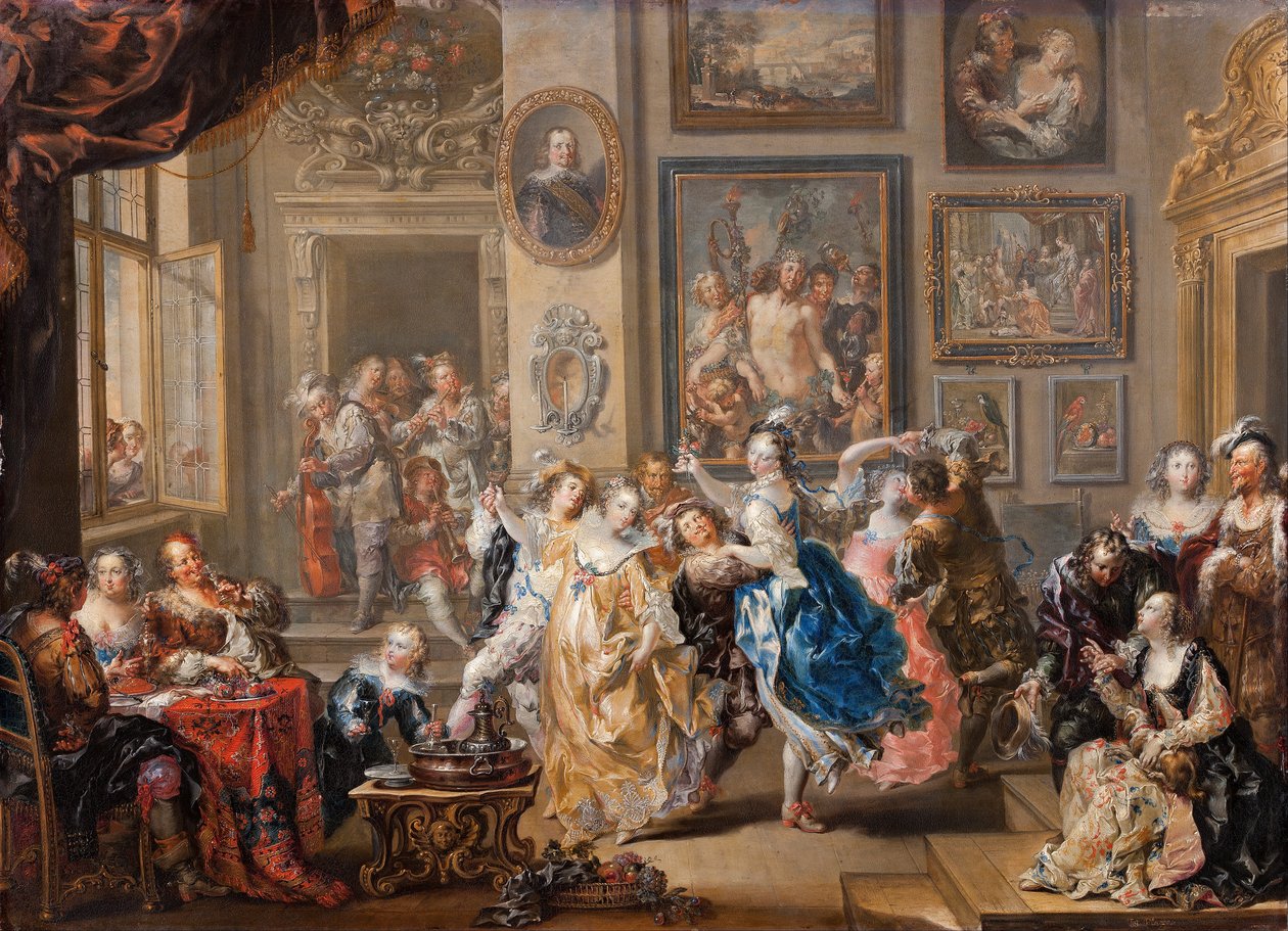 Tanzszene mit Palastinterieur von Johann Georg Platzer