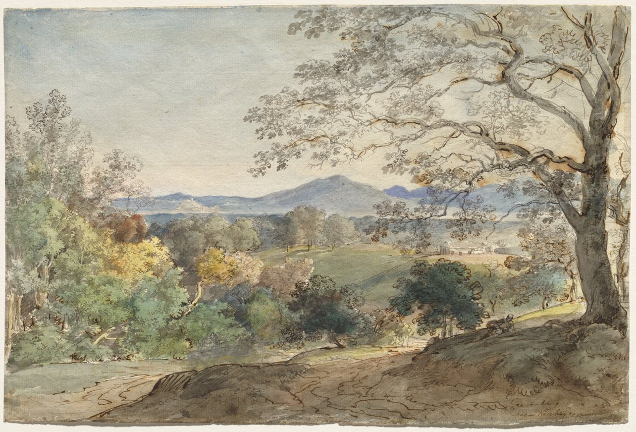 Ein Blick über das Inntal zu den Alpen und Neubeuern, ca. 1790 von Johann Georg von Dillis