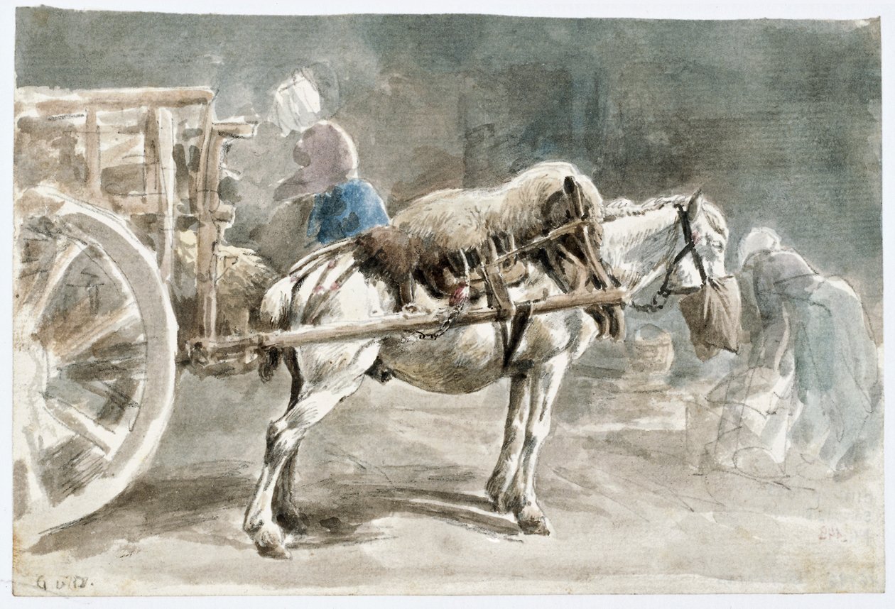 Karrenpferd beim Haferfressen von Johann Georg von Dillis