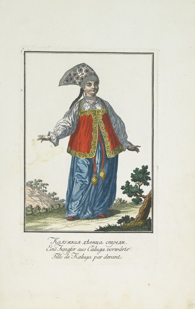 Ein Mädchen aus Kaluga in Festtagskleidung von Johann Gottlieb Georgi