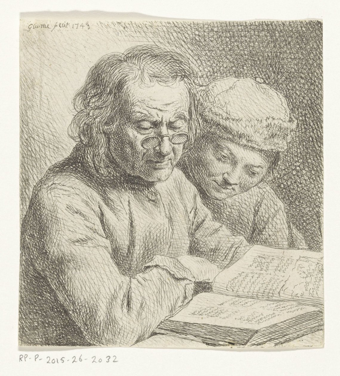 Mann und Junge lesen in einem Buch von Johann Gottlieb Glume