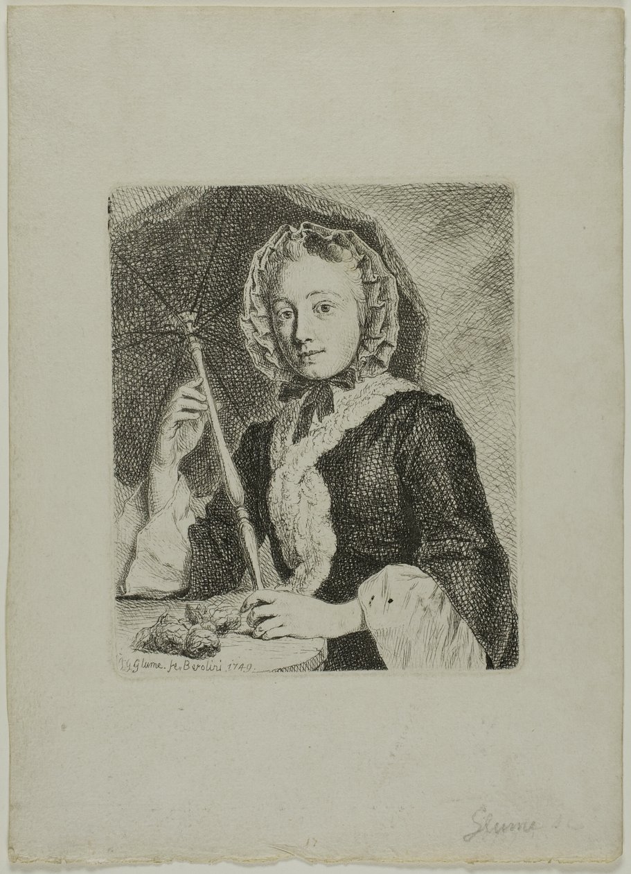 Frau mit Sonnenschirm (Mrs. Friedrich Christian Glume, Schwägerin des Künstlers) von Johann Gottlieb Glume