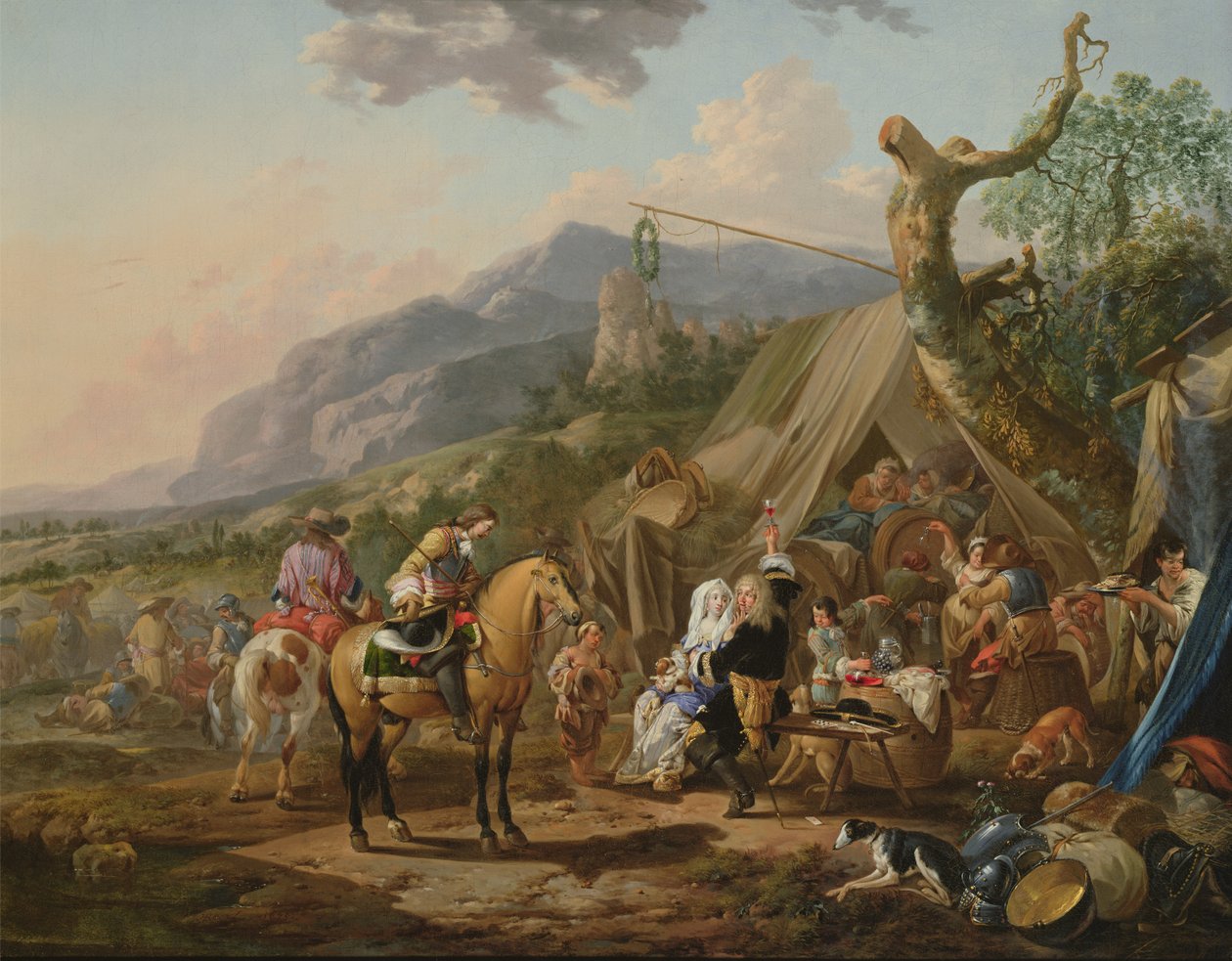 Militärkommandant in einem Berglager mit Feiernden von Johann Heinrich Roos
