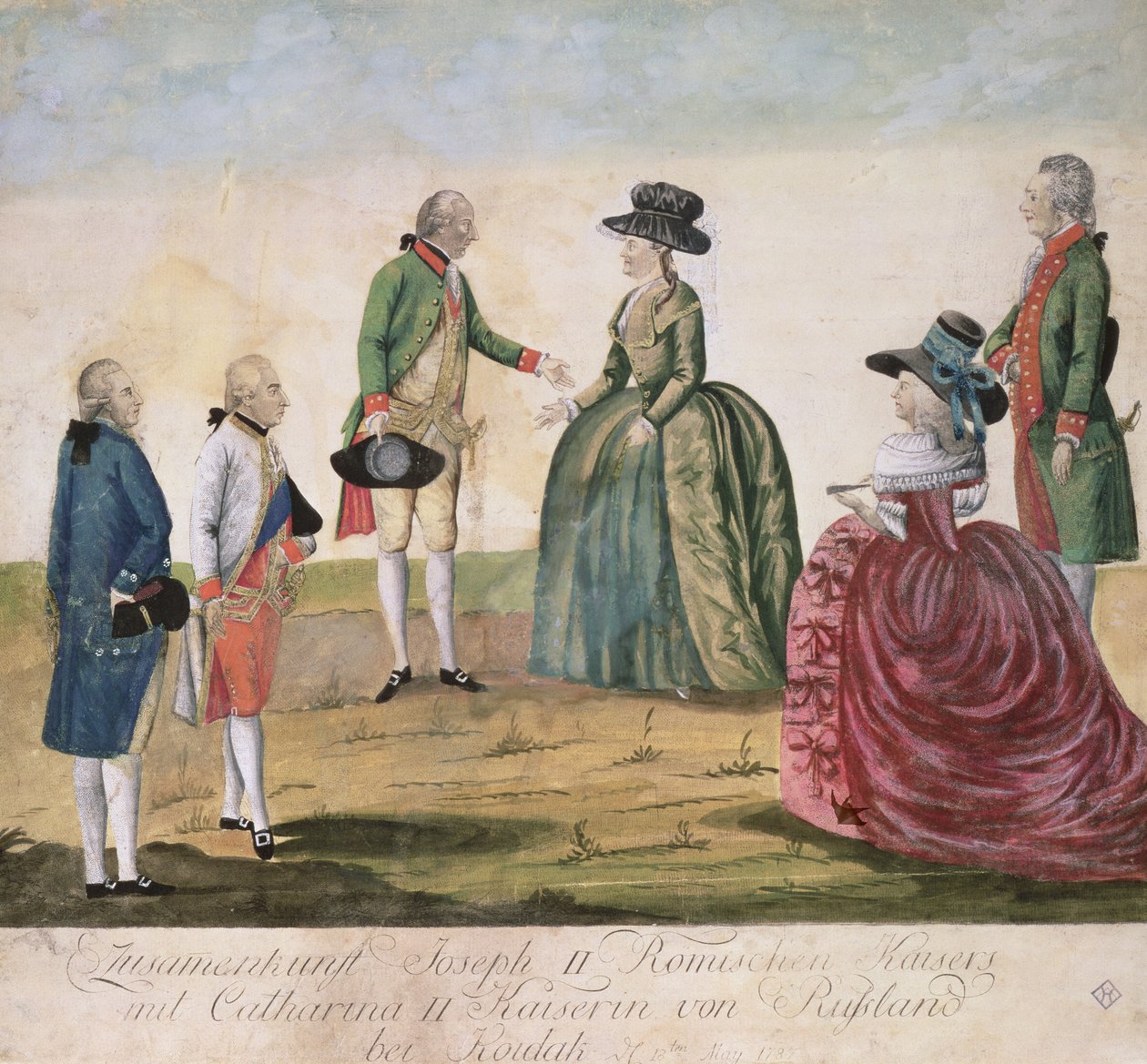 Treffen zwischen Joseph II. von Deutschland und Kaiserin Katharina der Großen in Koidak, 18. Mai 1787 von Johann Hieronymus Loeschenkohl