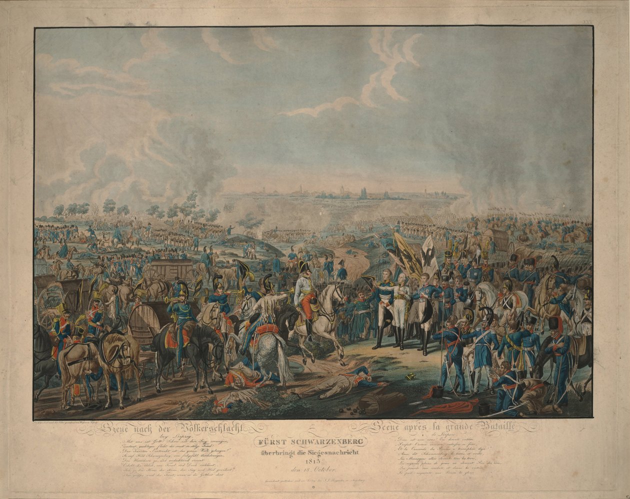 Nach der Völkerschlacht: Prinz Schwarzenberg bringt die Siegesnachricht am 18. Oktober 1813 von Johann Lorenz Rugendas the Younger