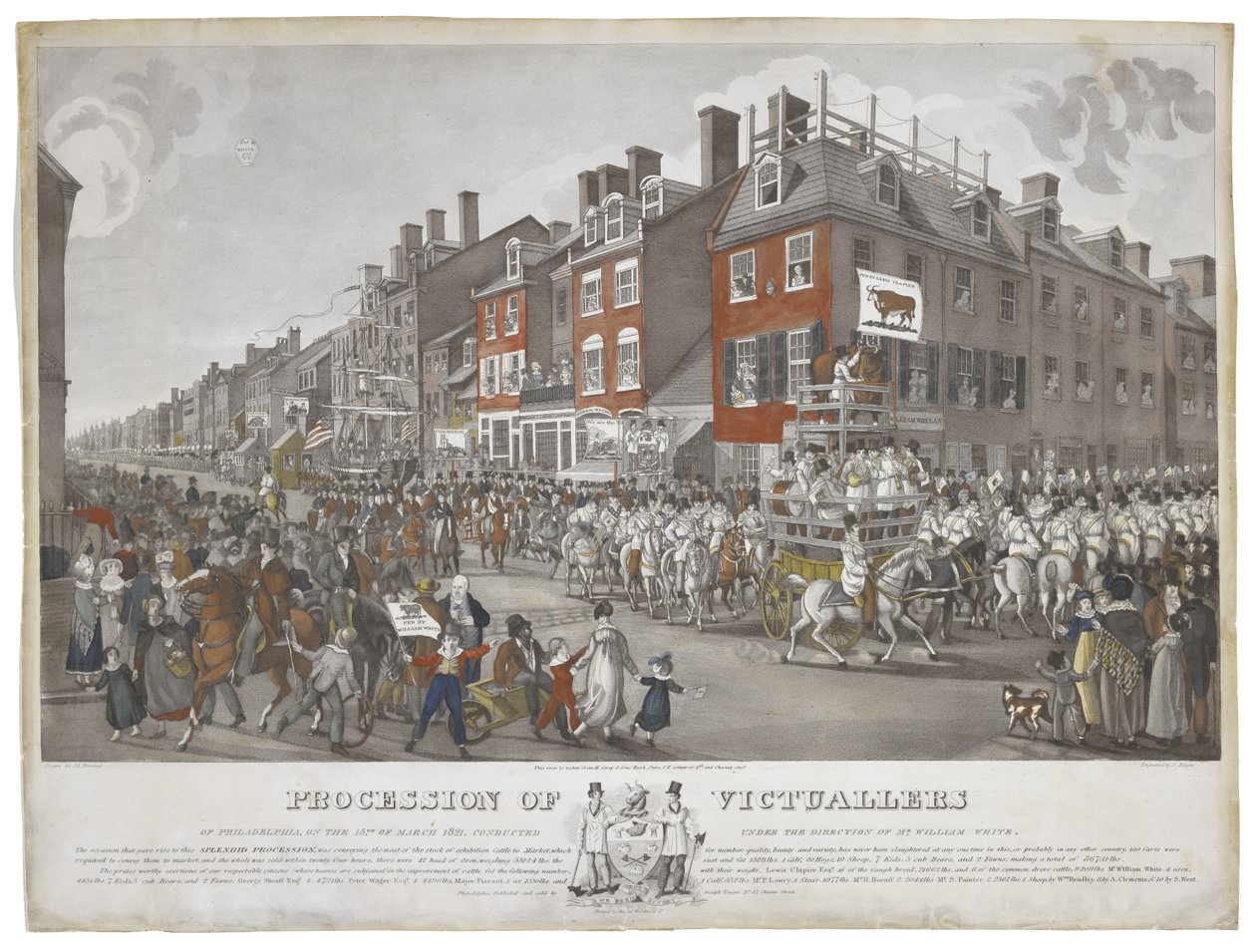 Prozession der Lebensmittelhändler von Philadelphia, am 15. März 1821, ca. 1821-1822 von Johann Ludwig  Krimmel