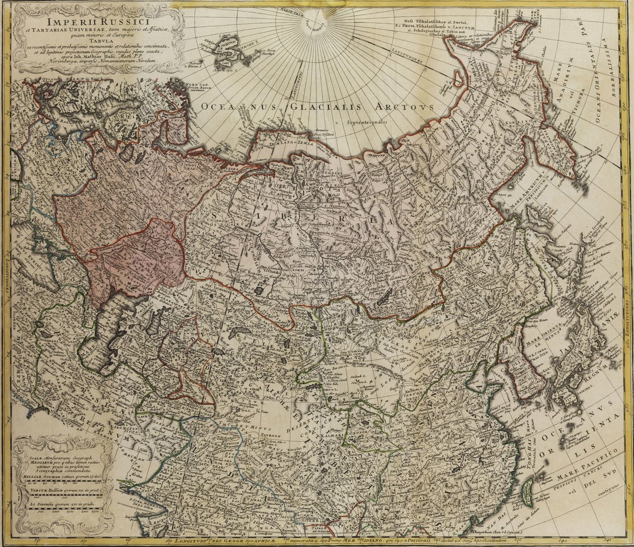 Karte von Russland aus: Imperii Russici et Tartariae universae tam majoris et Asiaticae quam minoris et von Johann Matthias Hase